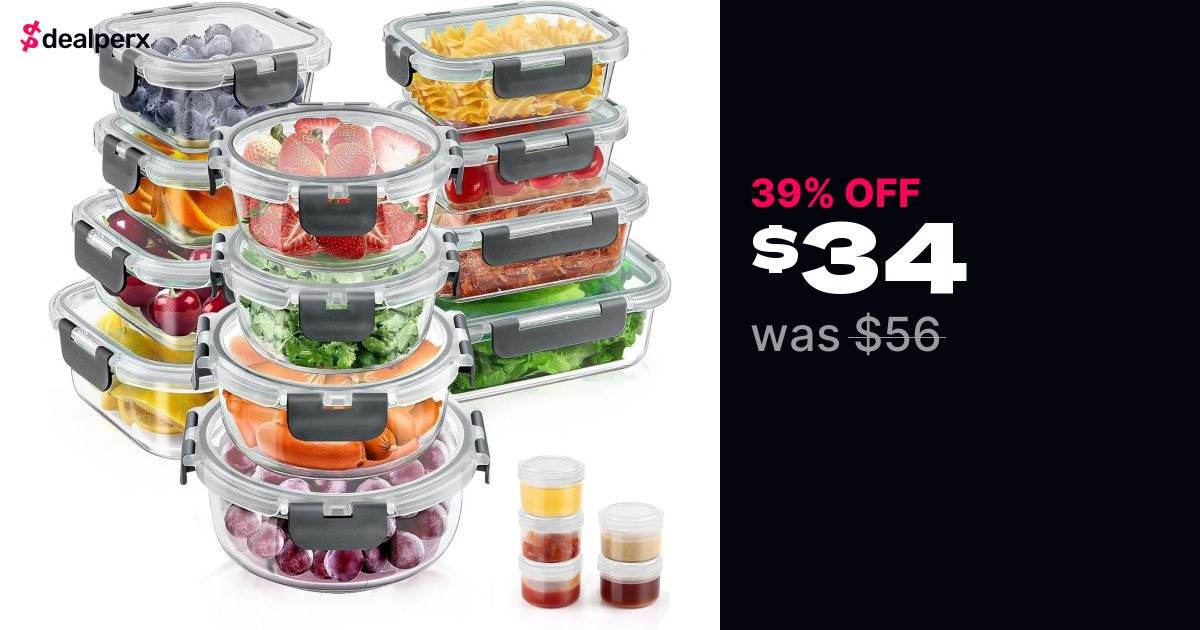 34pcs Glass Food Storage Containers with Lids Set, Airtight Meal Prep ...