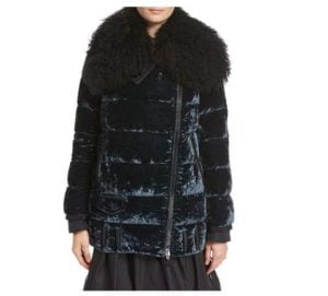 Moncler Isabelle Velvet Puffer Coat w/ Shearling Collar $1,736