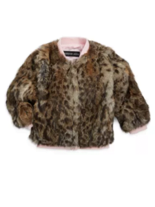 Adrienne Landau Girl's Leopard Print Fur Varsity Jacket