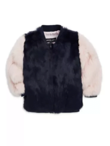 Adrienne Landau  Girl's Rabbit Fur Varsity Jacket