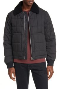 Helmut Lang Genuine Shearling Collar Quilted Bomber