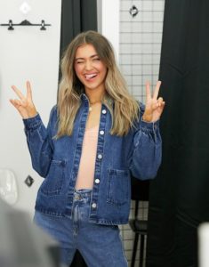 Only denim shirt with puff sleeves