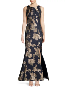 Aidan Mattox Floral Jacquard Side Slit Mermaid Gown