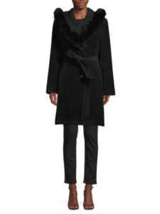 Sofia Cashmere Fox Fur Trim Coat (8,10)