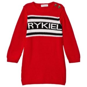 Sonia Rykiel Red Branded Knit Jumper Dress