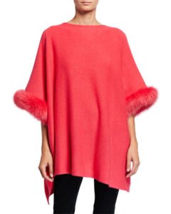 Sofia Cashmere Cashmere Poncho w/ Fur Cuffs