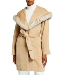 Sofia Cashmere Belted Fox Fur-Trim Hooded Coat