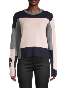 Skull-Graphic Colorblock Cashmere Sweater