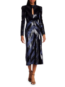 Rebecca Vallance Maison Lurex & Velvet Stripe Midi Dress