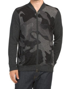 Camo Inked Wool Blend Bomber Sweater