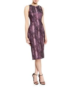 Metallic Python-Print High-Neck Cocktail Dress (4,6)
