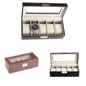 Spanish Leather Five Slot Watch Box