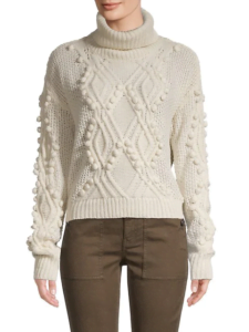 Pom-Pom Diamond-Knit Turtleneck Sweater