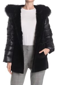 Flocked Puff Sleeve Genuine Fur Jacket