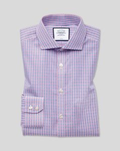 Spread Collar Non-Iron Poplin Shirt Check Shirt