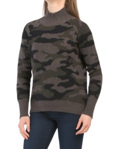 Camo Print Double Knit Turtleneck Sweater