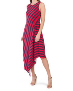 Drawstring Stripe Asymmetrical Hem Dress