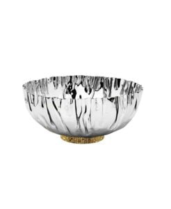 Stainless Steel Crumpled Bowl with Gold-Tone Mosaic Base