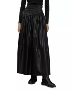 Dana Pleated Vegan Leather Midi Skirt