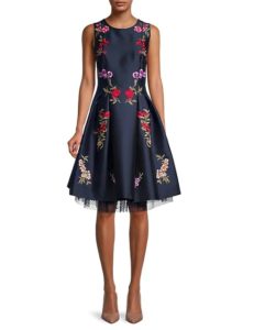 Floral-Embroidered Fit-&-Flare Dress