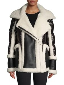 Sheepskin-Lined Shearling Notch Puffer Jacket