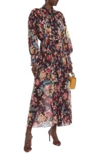 Pussy-bow floral-print cotton and silk-blend georgette maxi dress