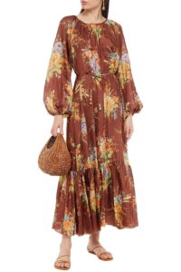 Zinnia tie-back gathered floral-print silk-voile maxi dress