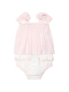 Baby Girl's 2-Piece Cotton Bow-Shoulder Top & Bloomers Set