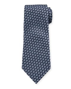 Men's Small Rectangles Silk Tie, Blue