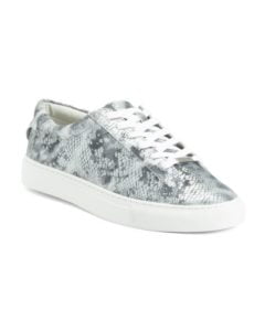 Embossed Leather Lace Up Sneakers