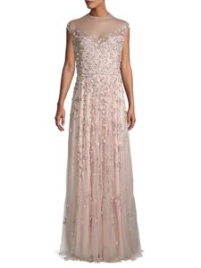 Beaded Cap-Sleeve Gown