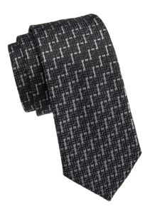 Zig-Zag Print Silk Tie