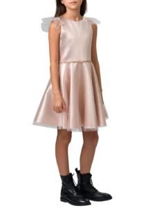 Girl's Metallic Tulle Sleeveless Braided Dress, Size 4-6