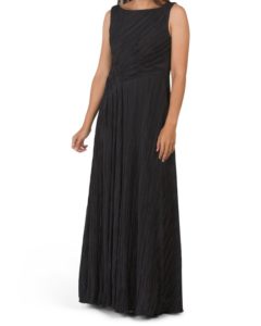 Contessa Plisse Sleeveless Boat Neck Gown