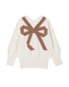 Girl's Arabelle Icon Stripe Bow Knit Sweater, Size 8-12