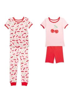 Little Girl's 4-Piece Cherry-Print Pajama Set
