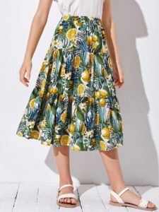 Girls Tropical & Fruit Print Skirtp