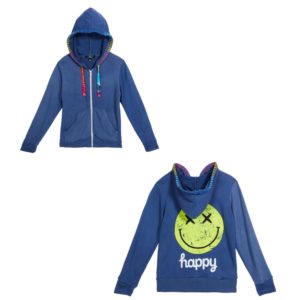 Girl's Happy Smiley Face Graphic Zip-Up Jacket, Size S-XL