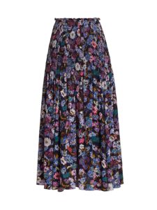 Nicolette Smocked Floral Silk Midi Skirt