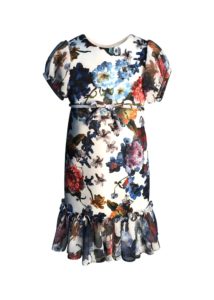 Floral-Print Short-Sleeve Ruffle-Hem Chiffon Combo Dress, Size 4-6