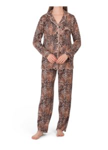 2pc Animal Notch Collar Top & Pants Pj Set
