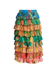 Mixed Prints Multi Layered Midi Skirt