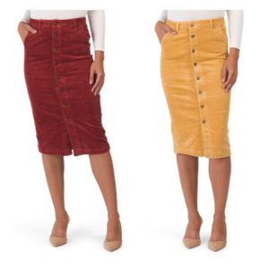 High Waisted Button Front Long Corduroy Skirt