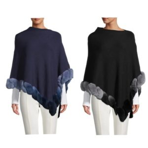 Ombre Rabbit Fur-Trim Poncho