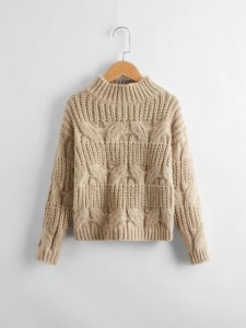 Girls Mock Neck Cable Knit Sweater