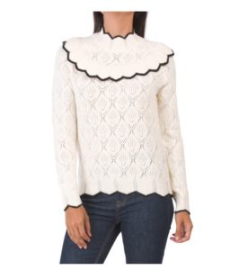 Scallop Neck Textured Pull Over Sweater