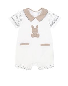 Boy's Bunny Embroidered Collared Playsuit, Size 1-6M