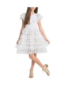 Girl's Tiered Star-Print Ruffle Dress, Size 4-6