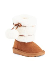 Frey Faux Fur Cozy Boots With Pom Poms  size 5t-10t