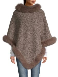 Tweed Fox Fur-Trimmed Poncho